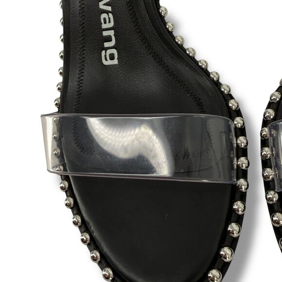 Alexander Wang Nova Kitten Low Heel Sandals Mens Sz 37.5 6.5 7 Black Studded - Picture 8 of 13